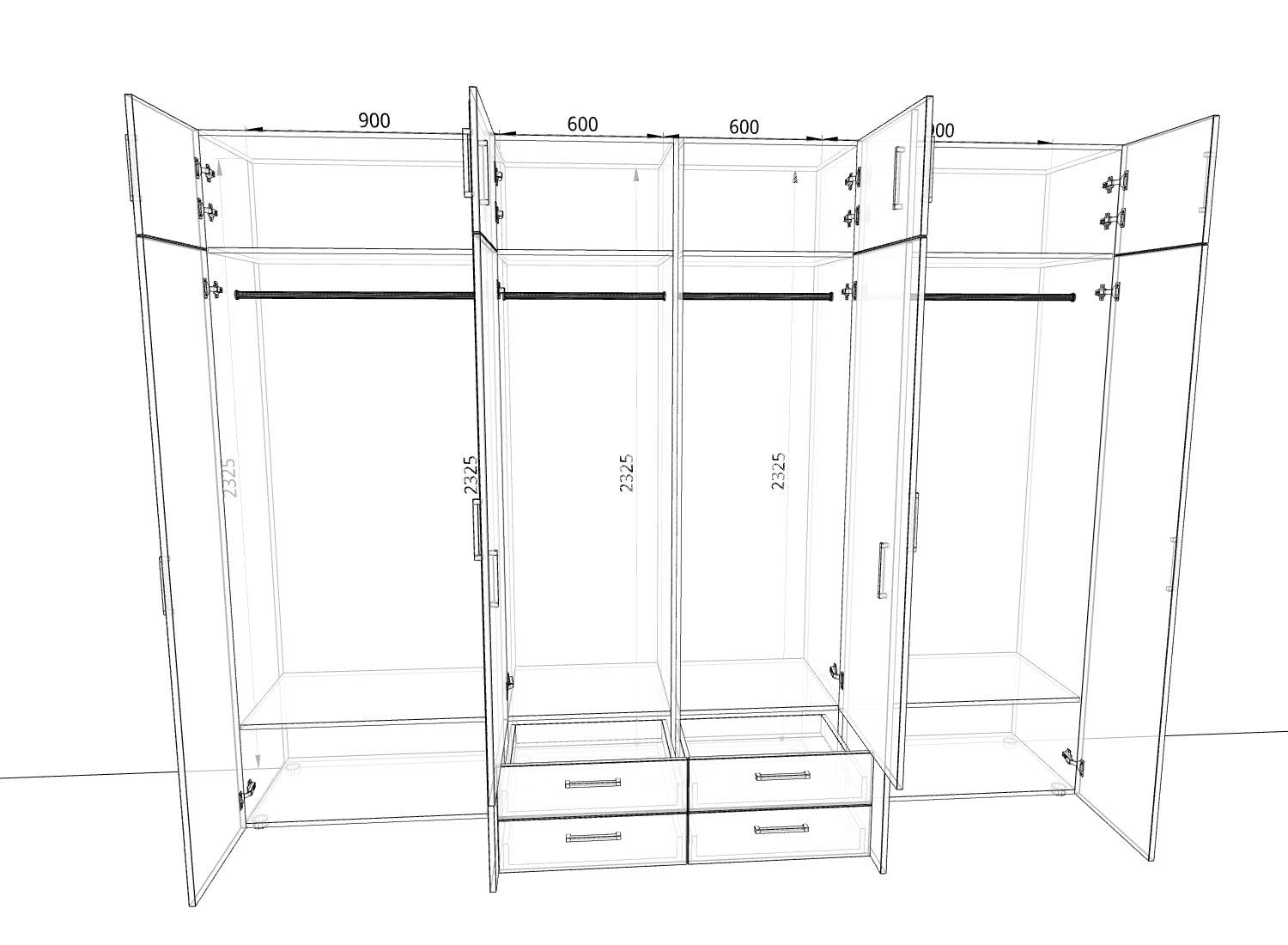 Онлайн проект шкафа с распашными дверями