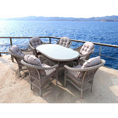 Комплект плетеной мебели Afina Garden T217/LV-217 Beige (6+1) с подушками в комплекте Бежевый